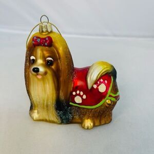 Hand Blown Glass Lhasa Apso Yorkie Ornament 4" Excellent new ornament  No packag